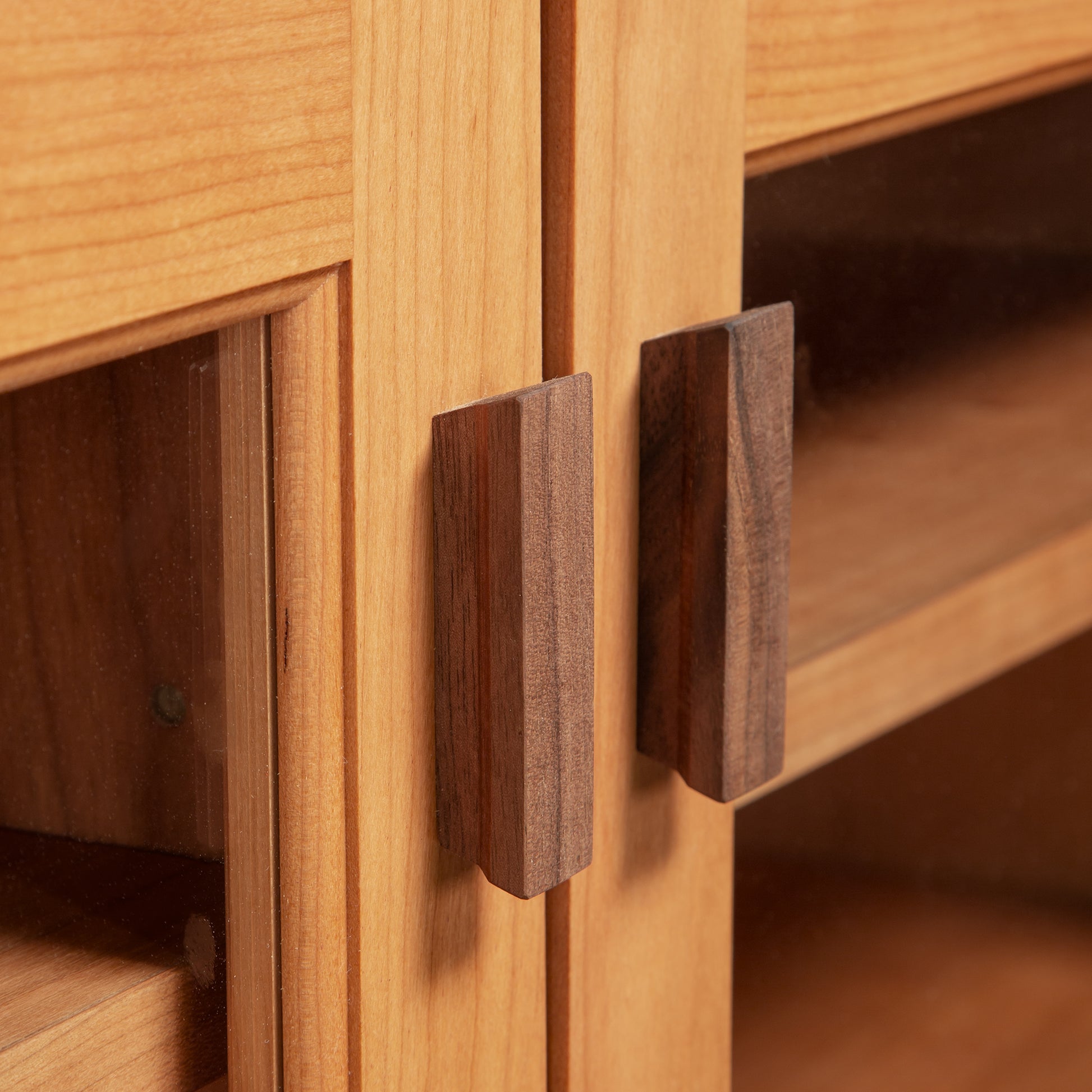 Andover Modern 45" TV Stand by Maple Corner Woodworks, showcasing glass-paneled wooden doors and fine Vermont craftsmanship.