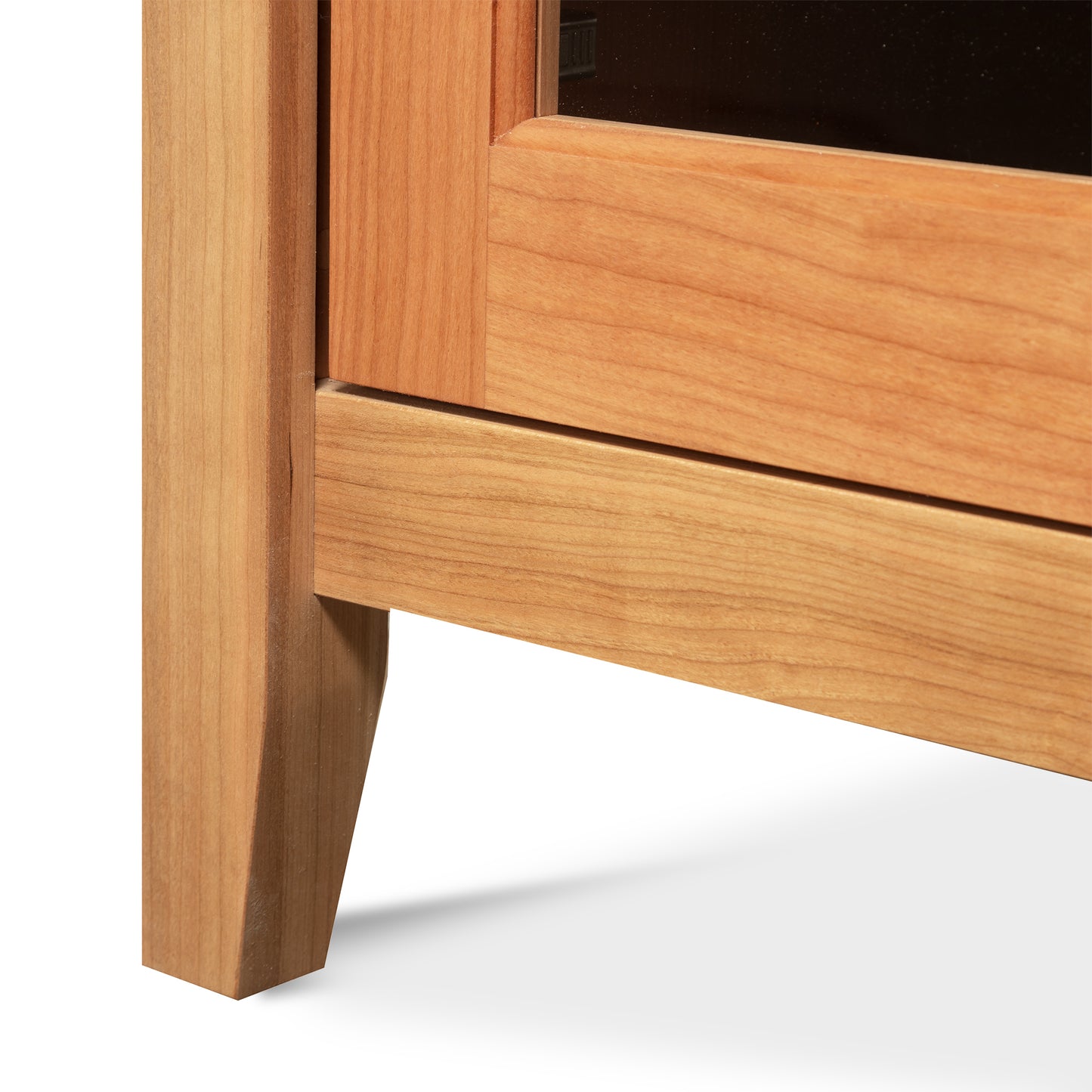 Andover Modern 45" TV Stand by Maple Corner Woodworks featuring natural hardwood construction and glass panel accents, American made furniture.