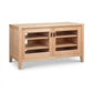 Andover Modern 45" TV Stand by Maple Corner Woodworks with glass doors, open shelving, and minimalist legs. American made solid wood craftsmanship.