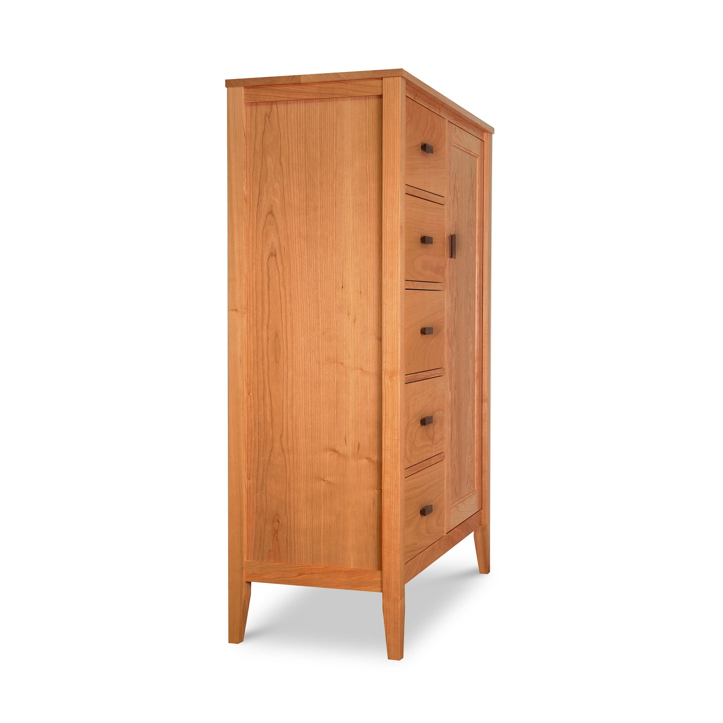 Andover Modern Sweater Chest with five spacious drawers and sleek dark handles, handcrafted by Maple Corner Woodworks in Vermont.