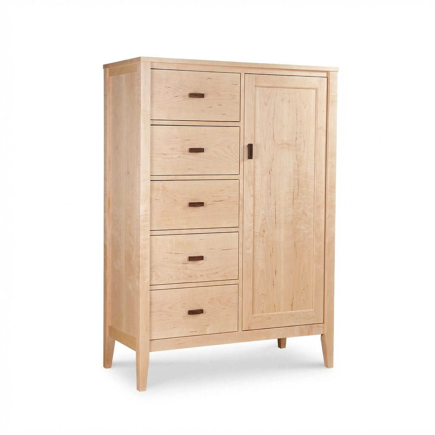 Andover Modern Sweater Chest by Maple Corner Woodworks with five drawers, tall cabinet, and premium Vermont hardwood craftsmanship.