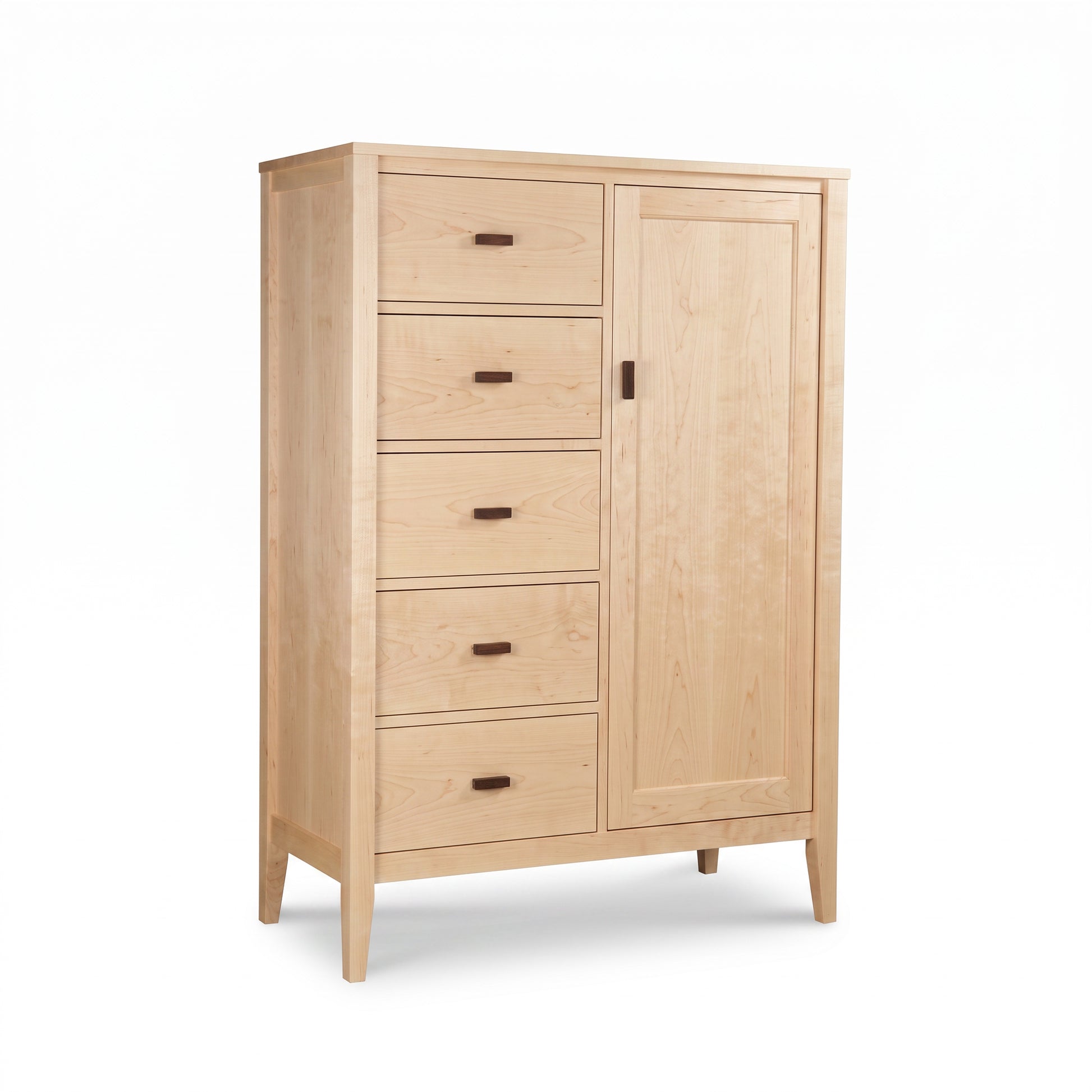 Andover Modern Sweater Chest by Maple Corner Woodworks features 5 drawers, 1 door, dark handles, and Vermont-crafted light wood construction.