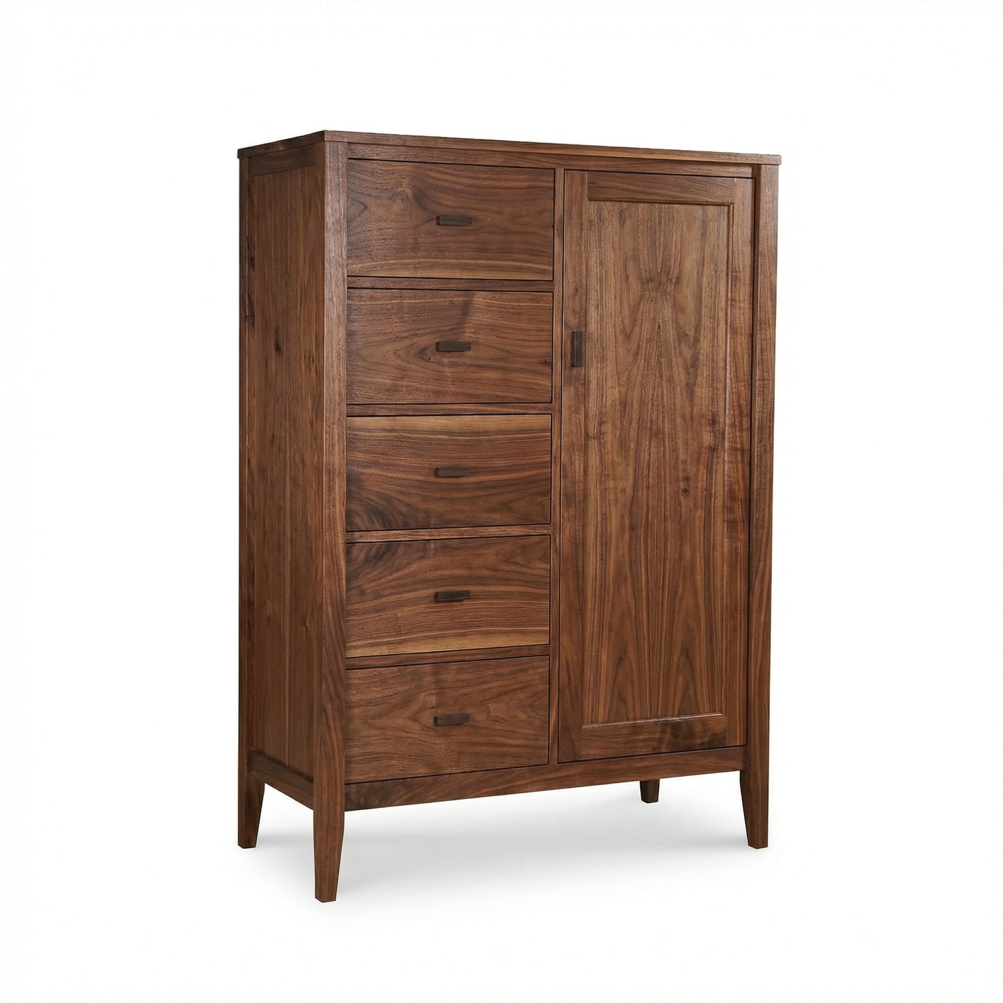 Andover Modern Sweater Chest by Maple Corner Woodworks with four drawers and a tall cabinet, crafted in the USA from solid wood.