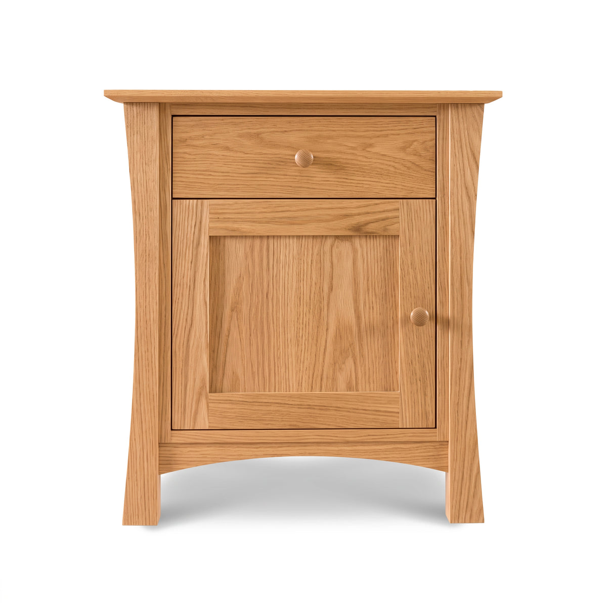 Andrews 1-Drawer Nightstand by Lyndon Furniture in light wood, with a drawer, door cabinet, and round knobs on four sturdy legs.