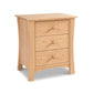 Andrews 3-Drawer Nightstand by Lyndon Furniture with round knobs, curved legs, and light wood finish perfectly showcases American craftsmanship.