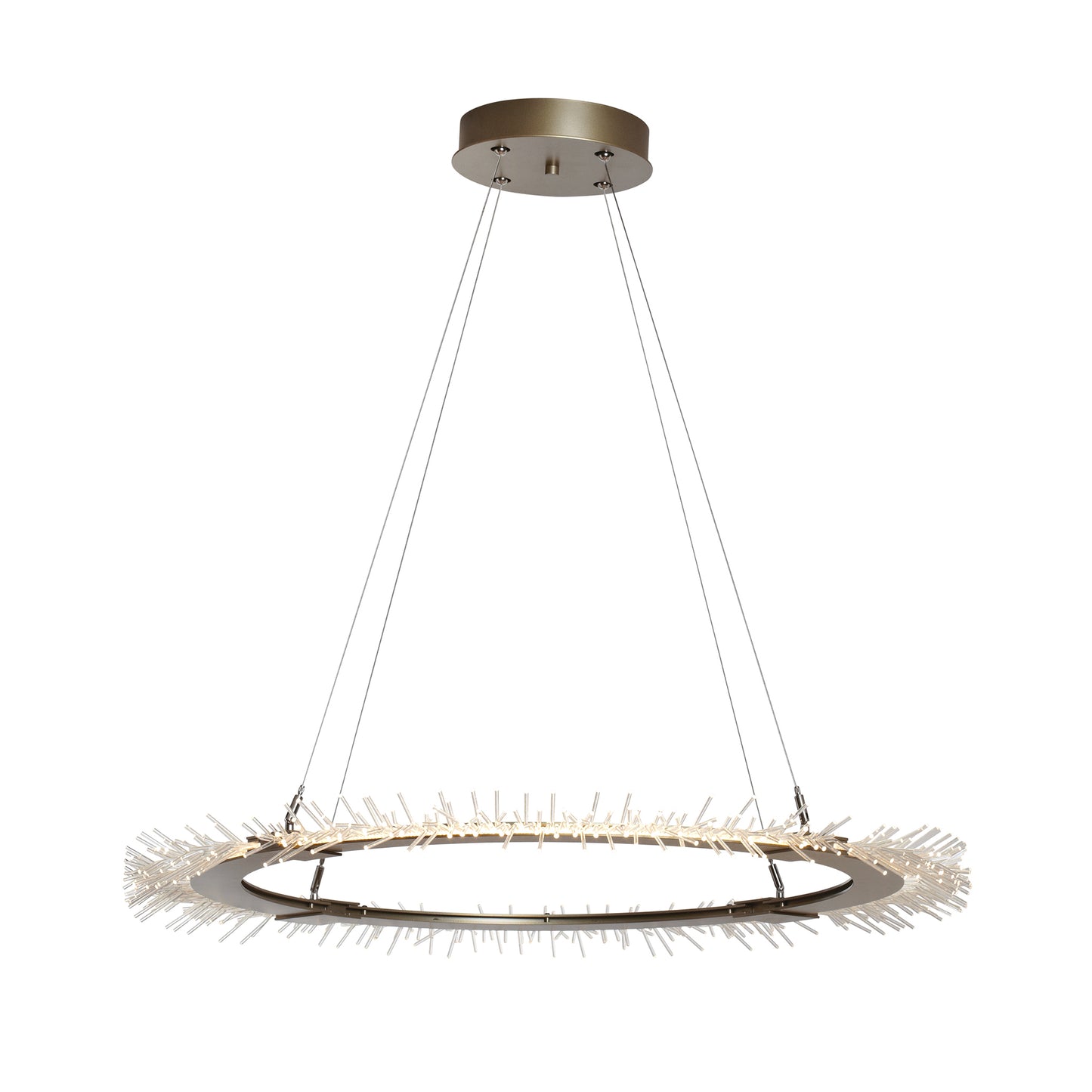 Anemone Circular LED Pendant by Hubbardton Forge with LED bristles and metallic finish.