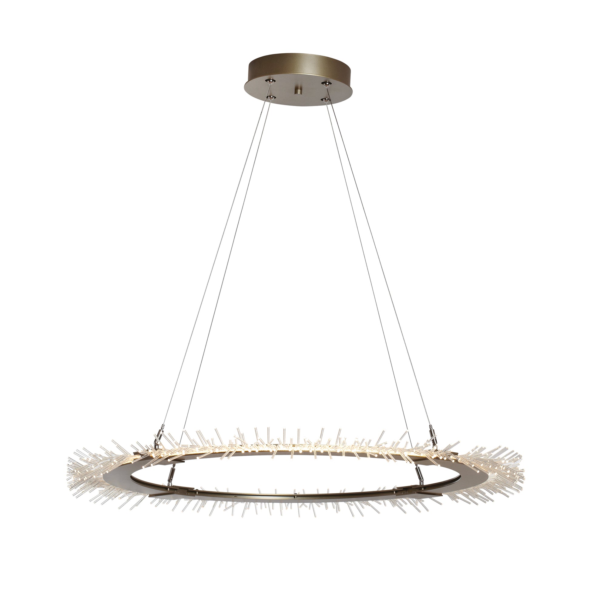 Anemone Circular LED Pendant by Hubbardton Forge with LED bristles and metallic finish.