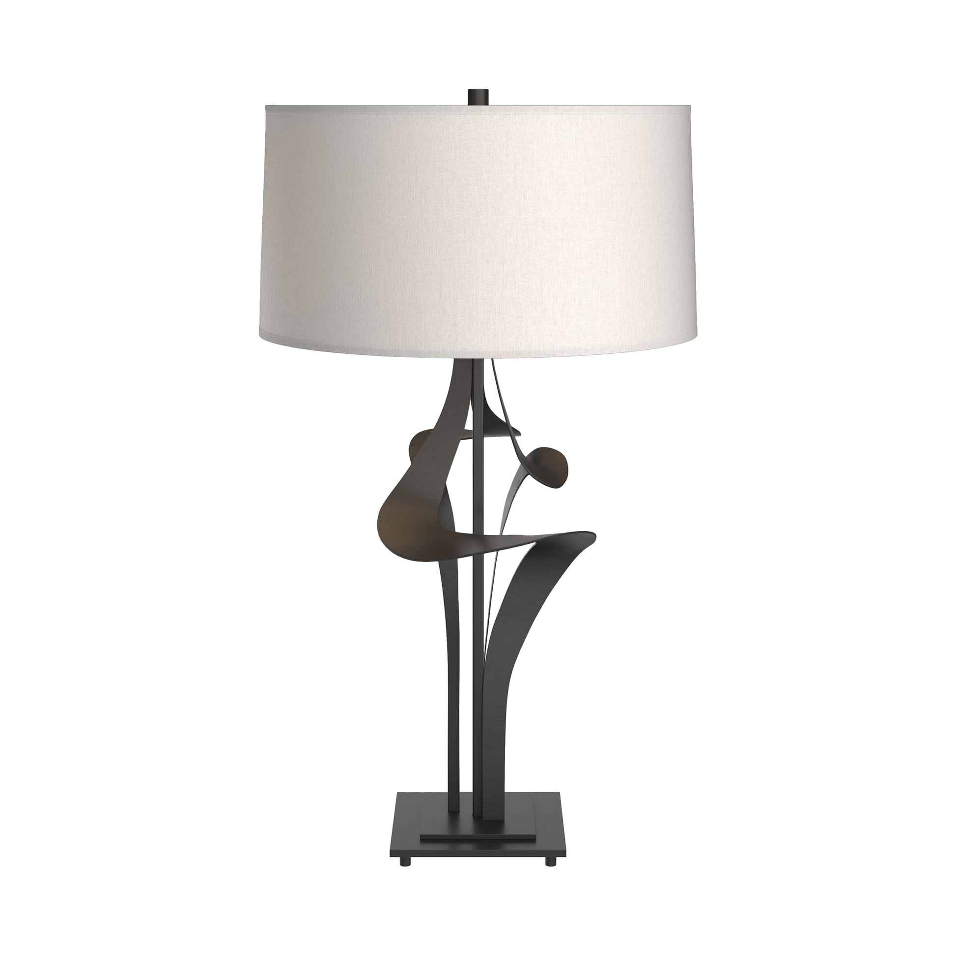 Antasia #2 Table Lamp by Hubbardton Forge with a black metal base and white drum shade, showcasing expert American craftsmanship.