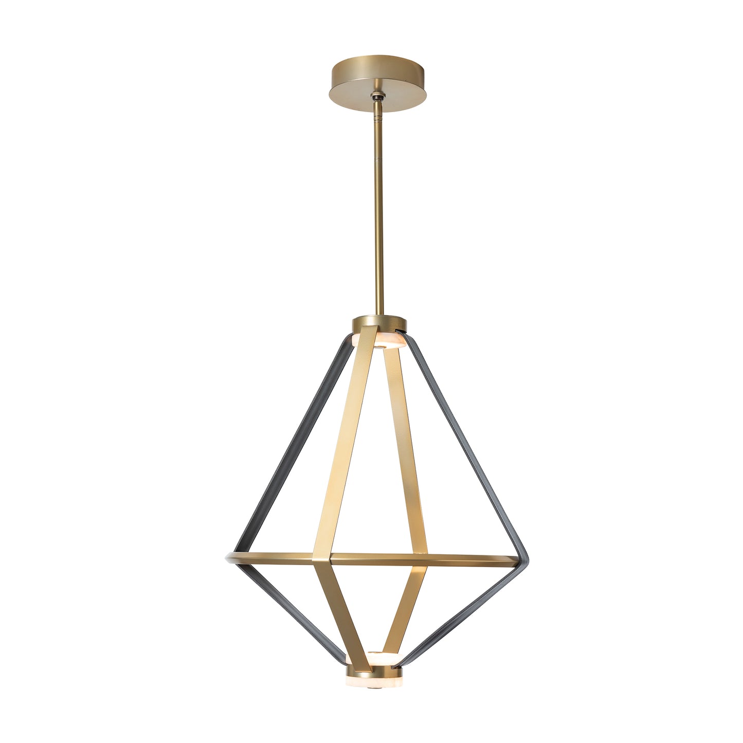Aspen Large LED Lantern by Hubbardton Forge with a striking gold and black geometric frame, highlighting premium American craftsmanship.