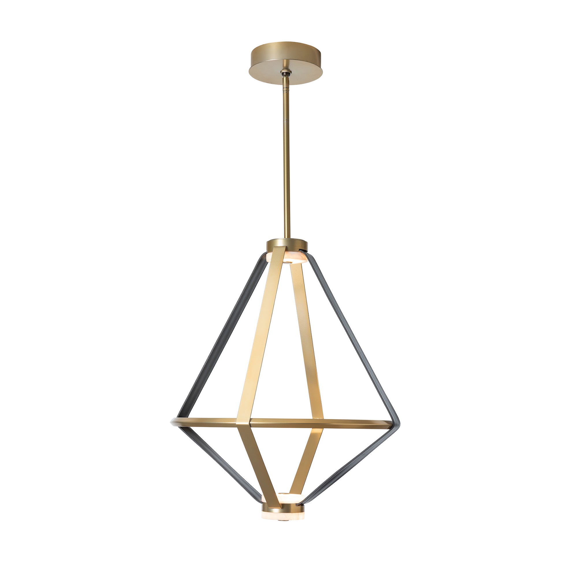 Aspen Large LED Lantern by Hubbardton Forge with a striking gold and black geometric frame, highlighting premium American craftsmanship.