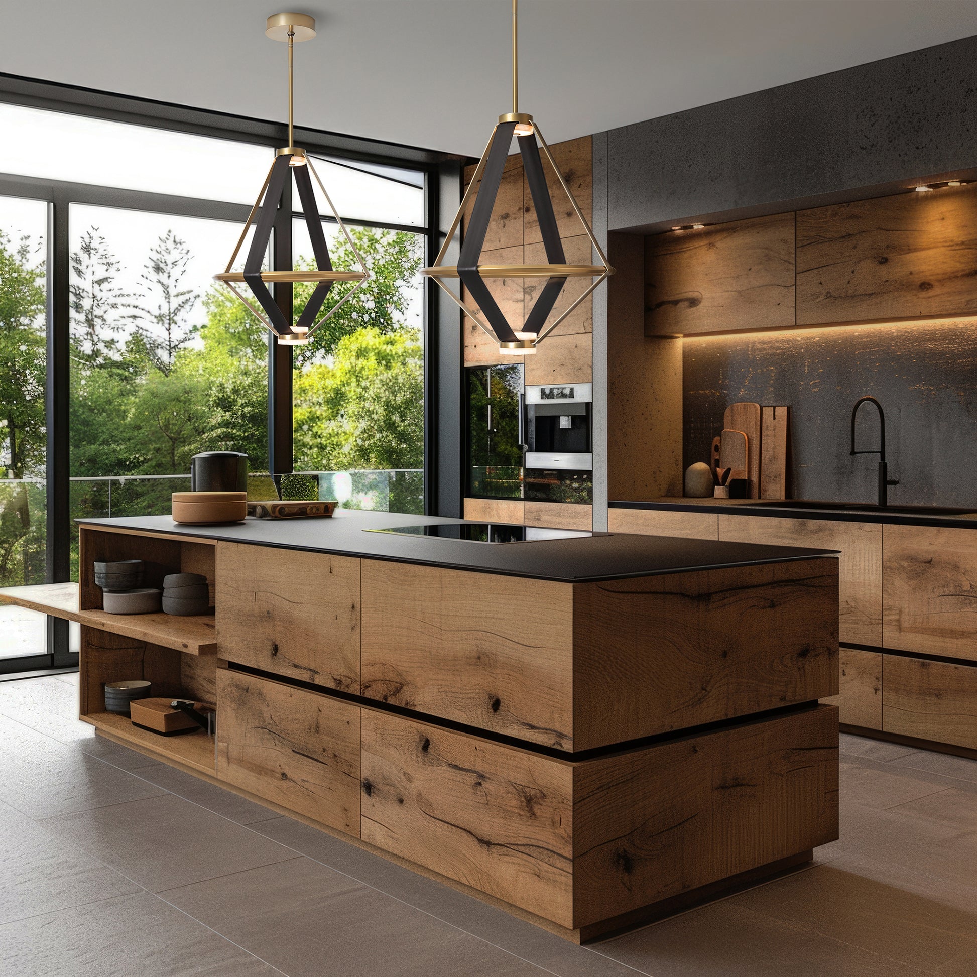 American-made wood kitchen cabinets and a black island stand out in this modern kitchen, highlighting Vermont craftsmanship and quality furniture.