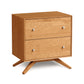 Astrid 2-Drawer Nightstand by Copeland Furniture featuring Scandinavian design, round knobs, and angled legs.