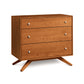 A Astrid 3-Drawer Chest by Copeland Furniture with angled legs on a white background.