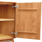 A Audrey 2-Door 3-Drawer Buffet with an open door revealing internal shelves, featuring metal hinges and a metal handle on the door, crafted by Copeland Furniture.