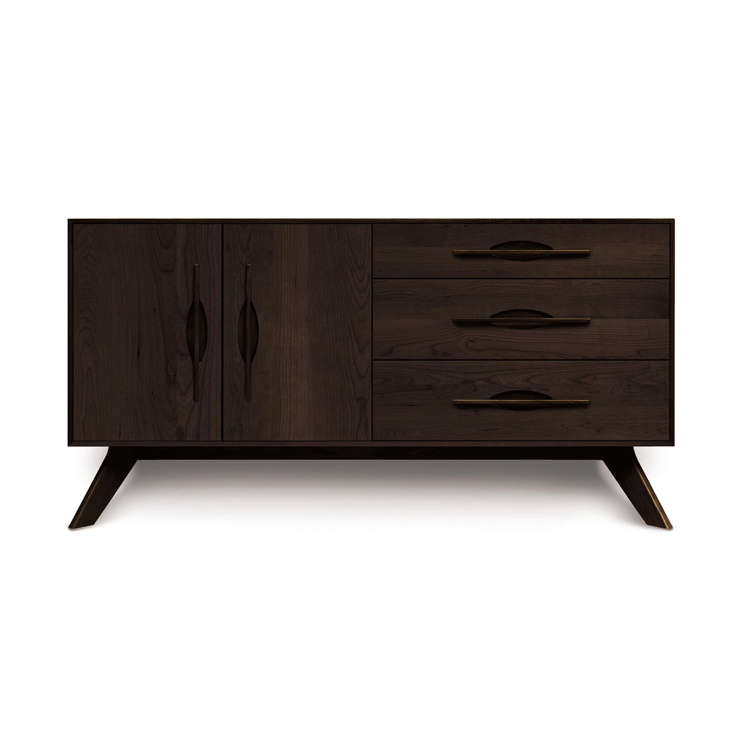 A modern wooden Copeland Furniture Audrey 2-Door 3-Drawer Buffet, with three drawers on the right and two doors on the left, set against a plain background.