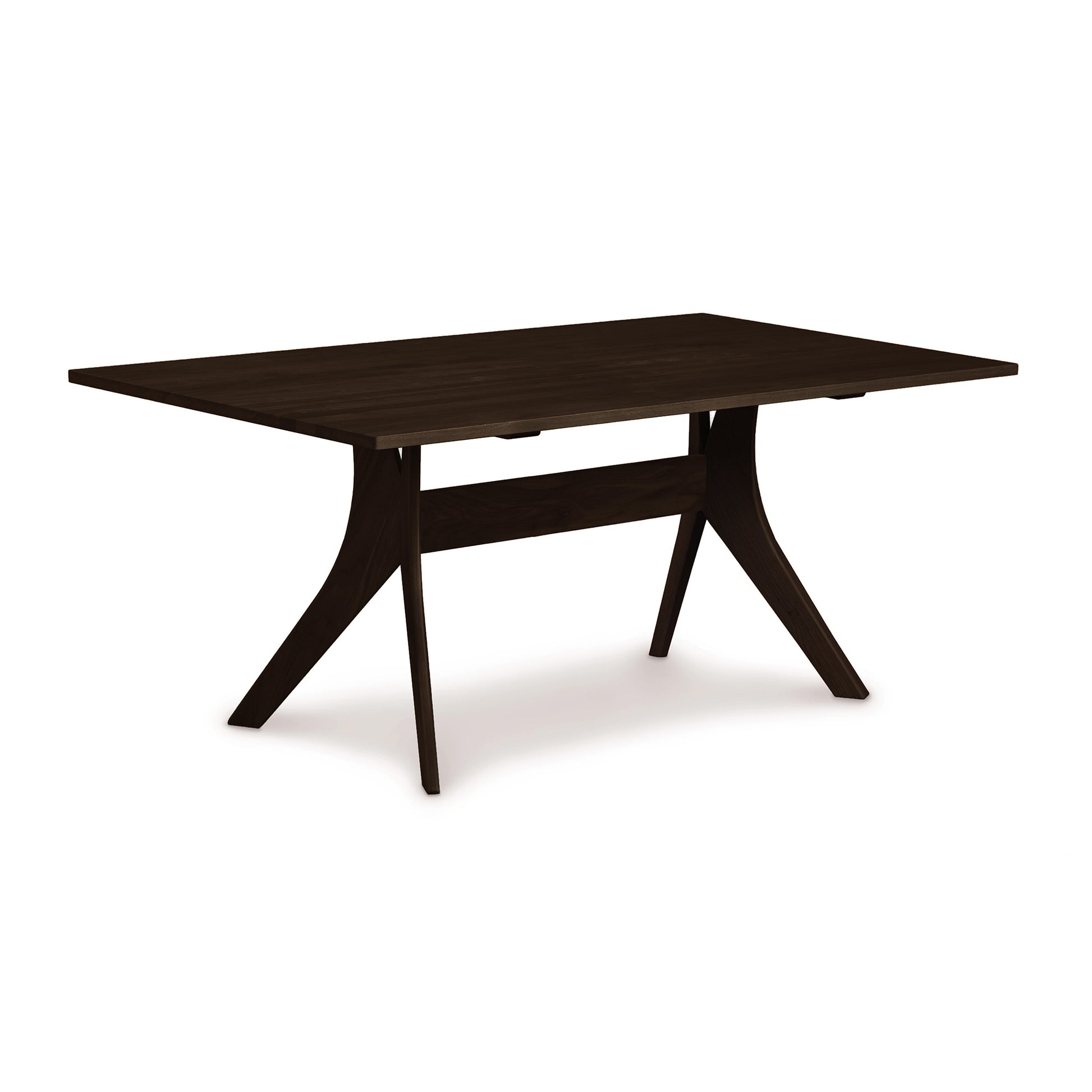 A Copeland Furniture Audrey Solid Top Dining Table with a dark finish and angled legs, isolated on a white background.