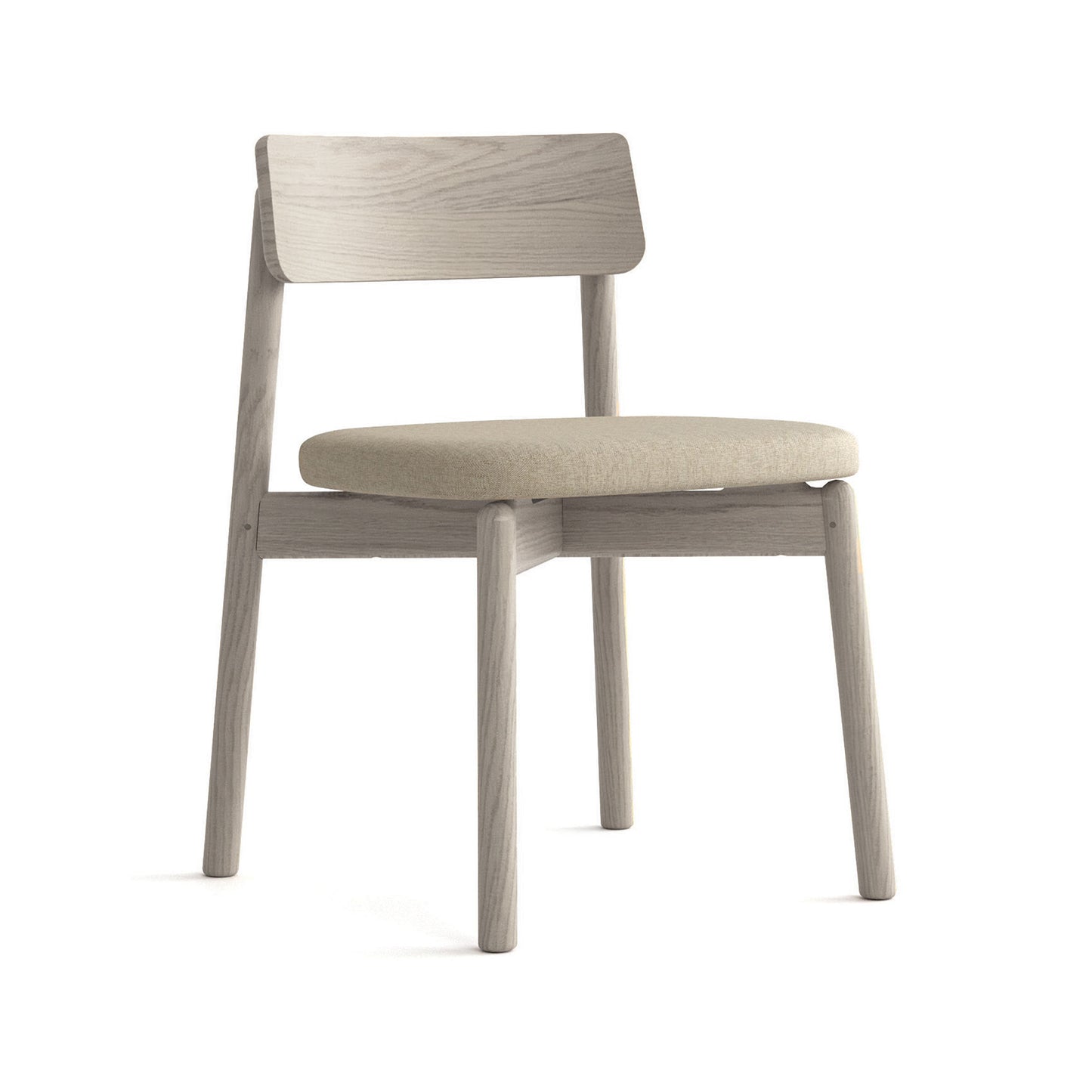 Baton Chair by Copeland Furniture showcases a modern style with a light wood frame, straight back, and round beige seat, crafted in America.