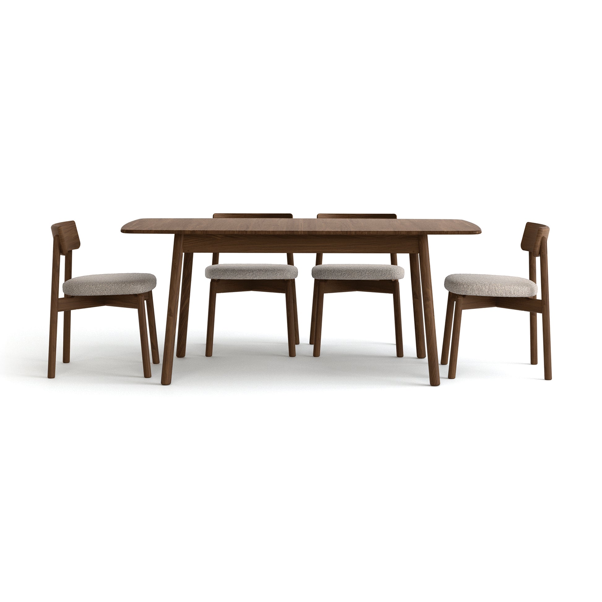 Copeland Baton Extension Dining Table with four matching chairs, expertly crafted American made hardwood furniture by Vermont Woods Studios.