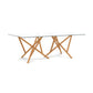 Baton Rectangular Glass Top Table by Copeland Furniture with a striking geometric wood base and crisscrossed legs, handcrafted in Vermont.