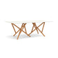 Baton Sintered Stone Top Table by Copeland Furniture with a sleek stone top and bold geometric wooden legs, crafted in America.