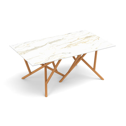 Baton Sintered Stone Top Table by Copeland Furniture with modern stone top and geometric light wood legs, crafted in the USA.