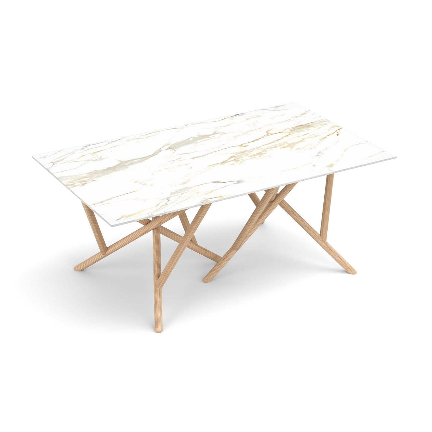 Baton Sintered Stone Top Table by Copeland Furniture featuring a durable stone surface and light wood base, crafted in Vermont, American made.