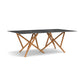 Baton Sintered Stone Top Table by Copeland Furniture with a crisscross solid wood base and modern sintered stone surface, American made craftsmanship.