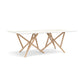 Baton Sintered Stone Top Table by Copeland Furniture featuring a modern rectangular stone surface and light wood crisscross legs, American made.