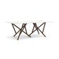 Copeland Furniture Baton Sintered Stone Top Table with geometric dark wood legs, showcasing American craftsmanship and modern style.