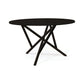 Baton Round Solid Top Dining Table by Copeland Furniture with a dark, refined top and distinctive intersecting legs; handcrafted American quality.