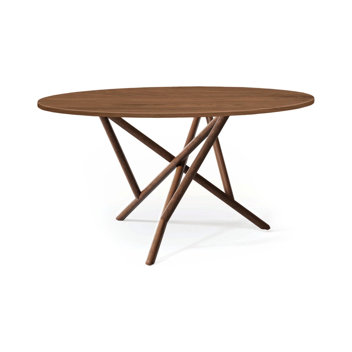 Baton Round Solid Top Dining Table by Copeland Furniture with modern angled intersecting legs, artisan-crafted from solid wood, American made.