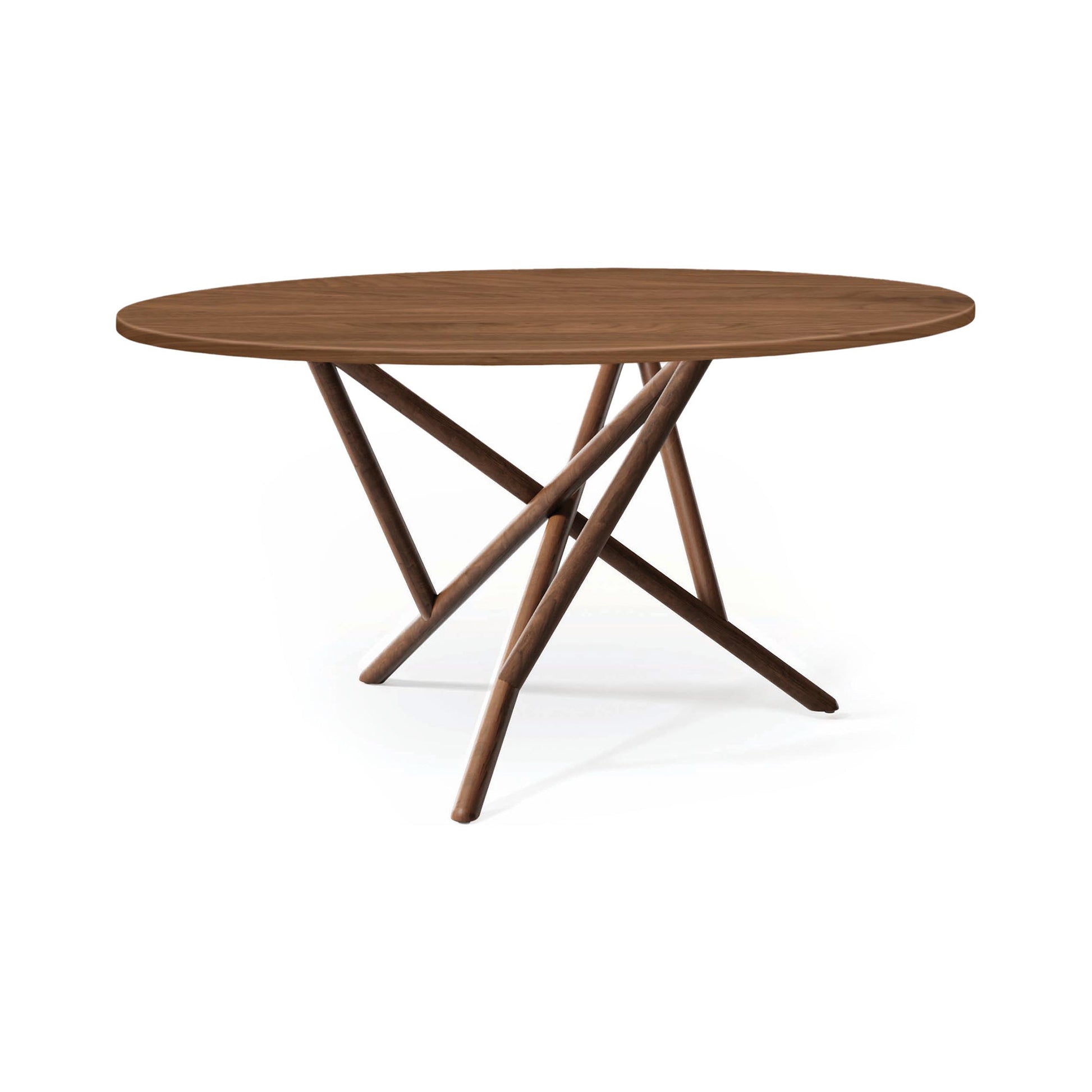 Baton Round Solid Top Dining Table by Copeland Furniture with modern angled intersecting legs, artisan-crafted from solid wood, American made.