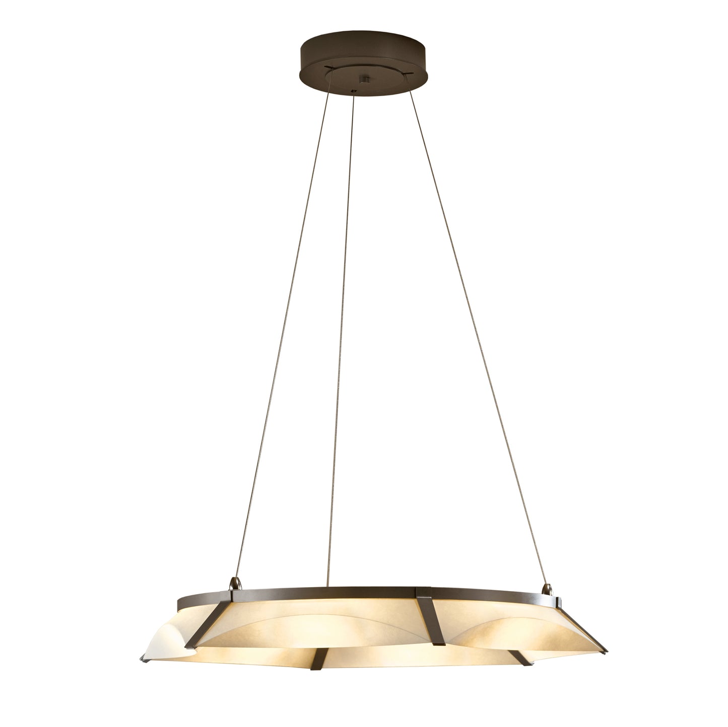 The Hubbardton Forge Bento Pendant features a stunning round glass shade.