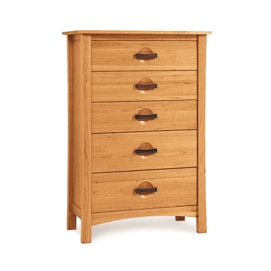 An American Arts & Crafts style wooden Berkeley 5-Drawer Chest with four drawers, crafted from sustainably harvested woods, by Copeland Furniture.