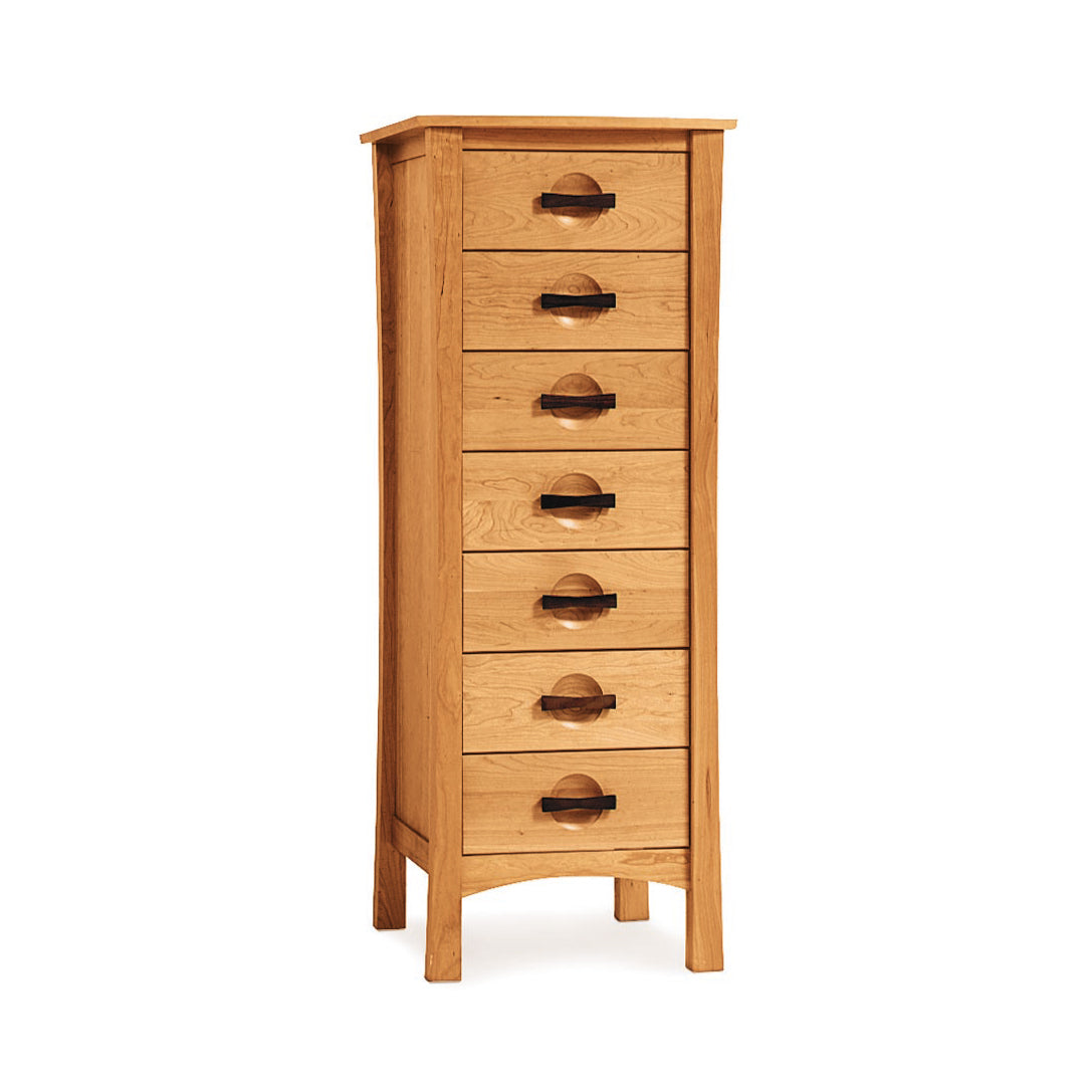 A Copeland Furniture Berkeley 7-Drawer Lingerie Chest with semi-circular handles, isolated on a white background.