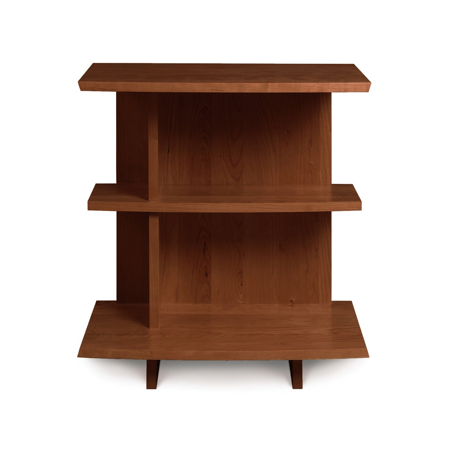 A Berkeley Open Shelf Nightstand - Left with an asymmetrical design, isolated on a white background.