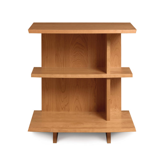 Berkeley Open Shelf Nightstand - Right by Copeland Furniture, Vermont-crafted three-tier wooden nightstand with an asymmetrical design.