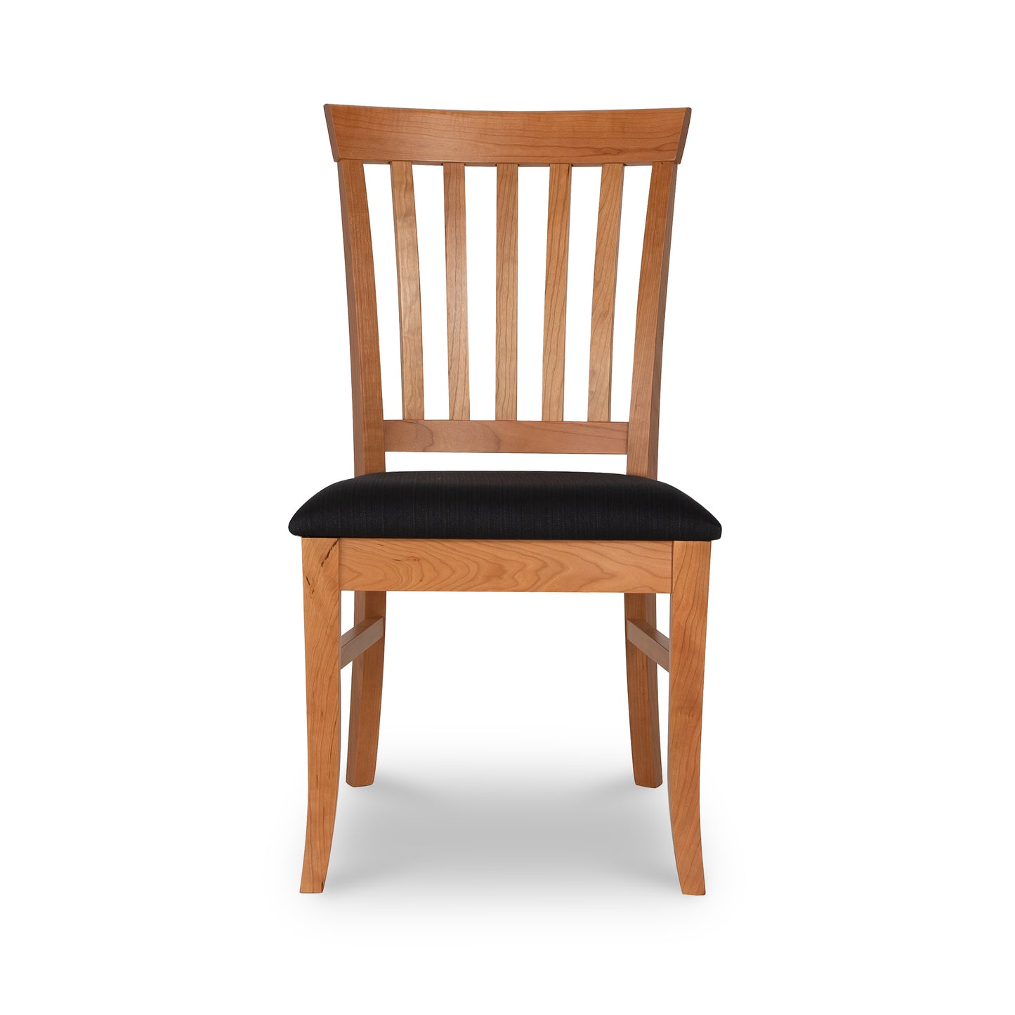 A handmade, Lyndon Furniture Bistro Dining Chair with a black cushion.