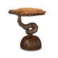Bonbon Side Table by David Holzapfel features an oak burl top, twisted branch base, and rounded wooden bottom. Handcrafted American furniture.