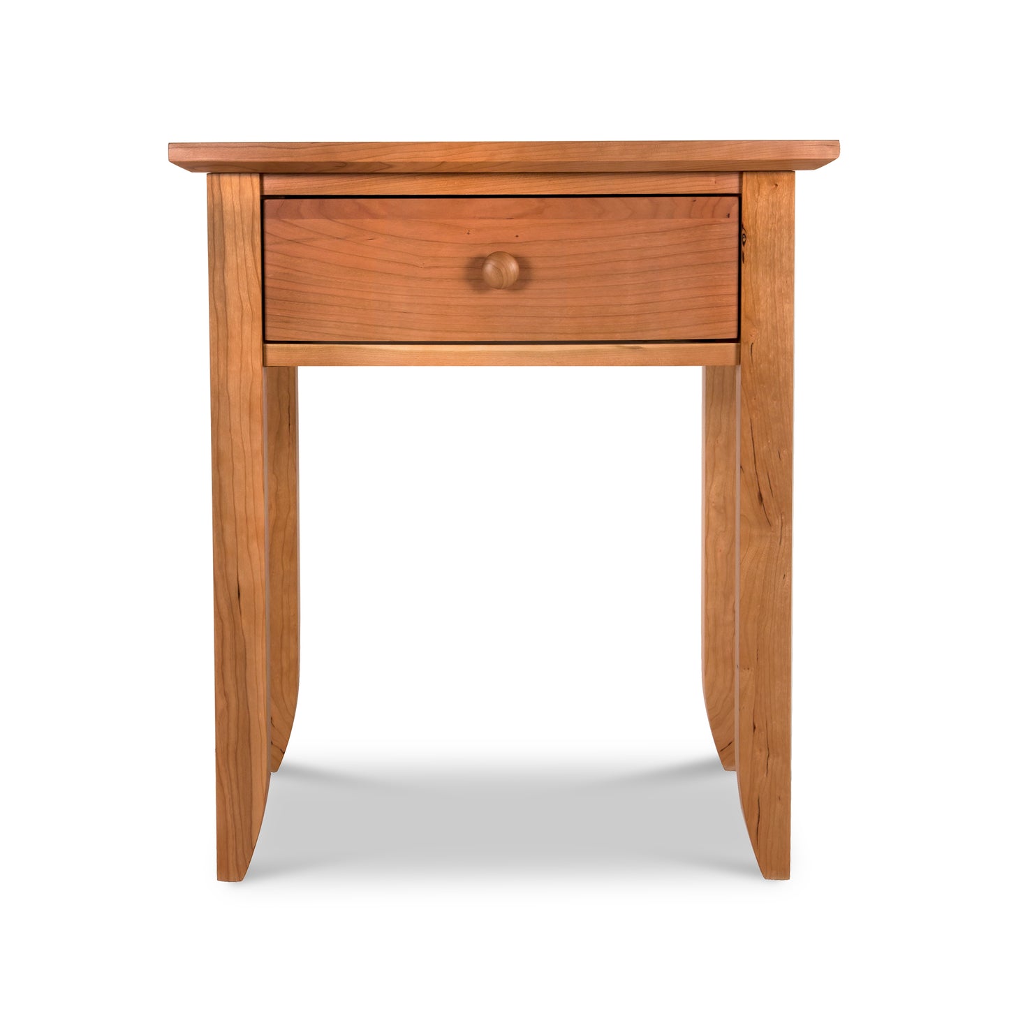 A small wooden Bow Front 1-Drawer Nightstand from Lyndon Furniture with a vintage drawer.