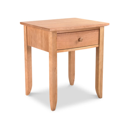 Bow Front 1-Drawer Nightstand by Lyndon Furniture, handcrafted in Vermont from sustainable wood, featuring a curved front, single drawer, and sturdy four-leg design.