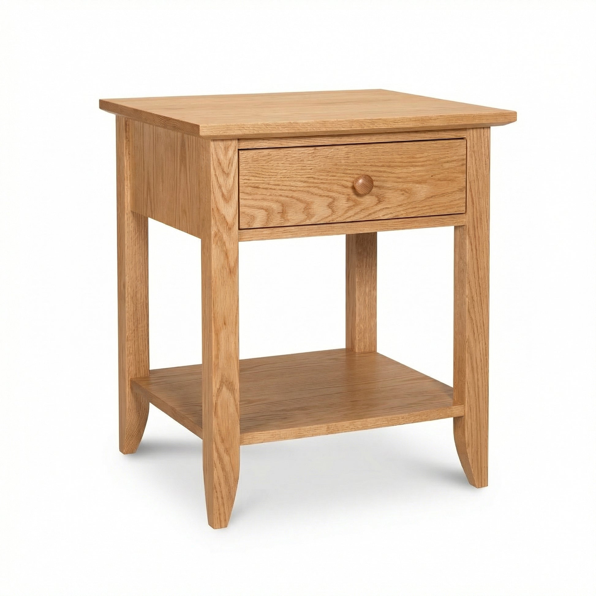Bow Front 1-Drawer Open Shelf Nightstand by Lyndon Furniture, expertly handcrafted in Vermont from sustainably harvested wood, shown prominently.