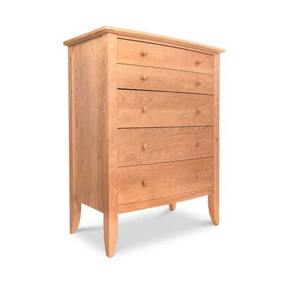 Lyndon Furniture Bow Front 5-Drawer Chest - Handmade Solid Hardwood, Light Brown Finish, with Round Wooden Knobs - American Made Cherry Wood Furniture