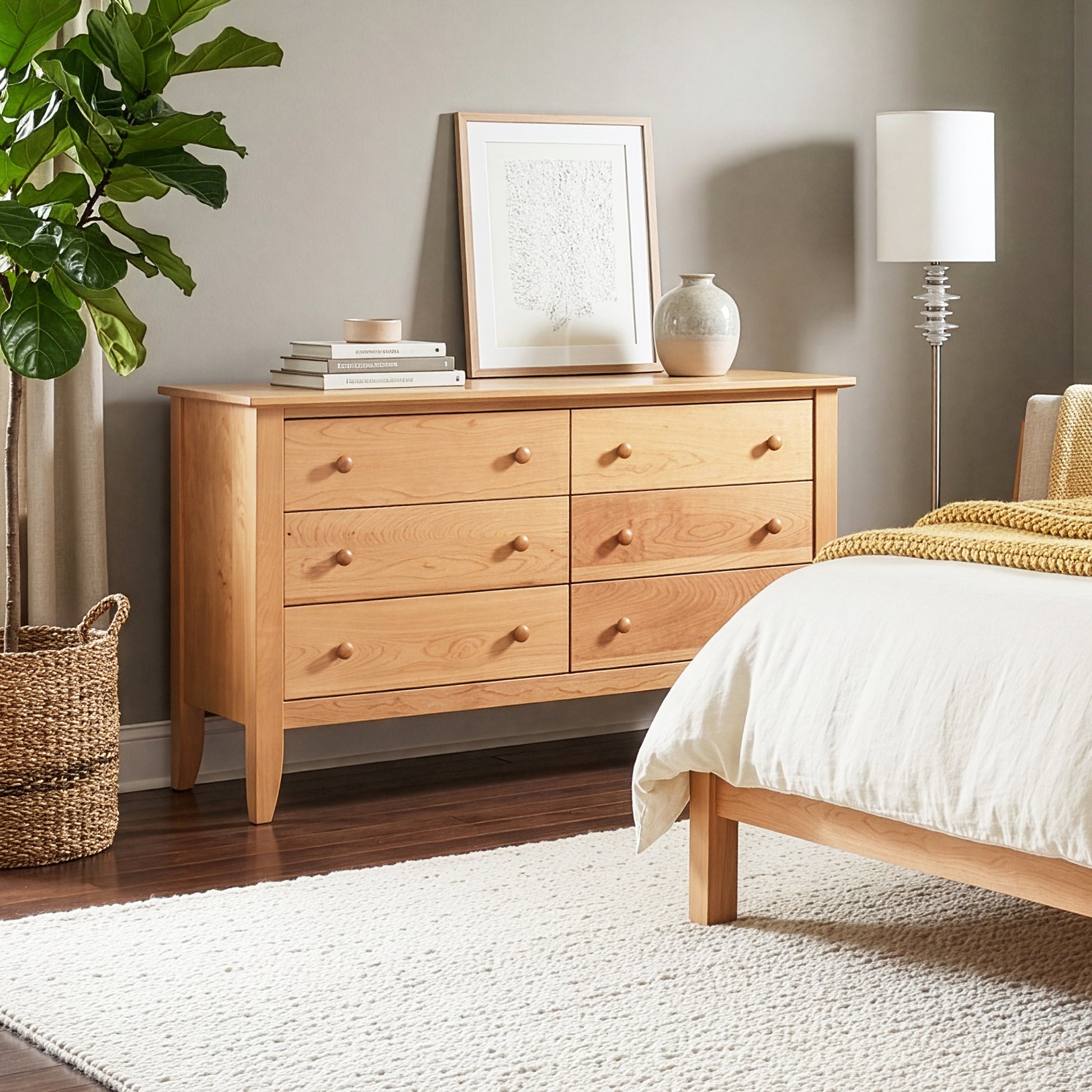 Bow Front 6-Drawer Dresser by Lyndon Furniture, expertly crafted in Vermont, showcases elegant design and superior hardwood construction.
