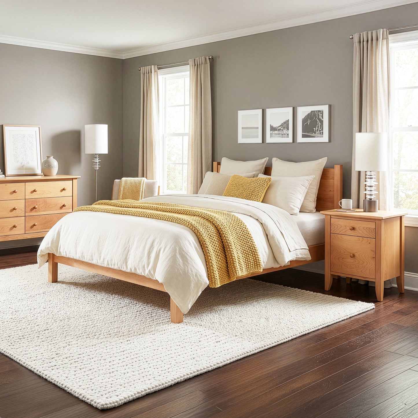 Lyndon Furniture Classic Wood Bed with matching nightstand and dresser, showcasing premium American-made craftsmanship in bedroom furniture.