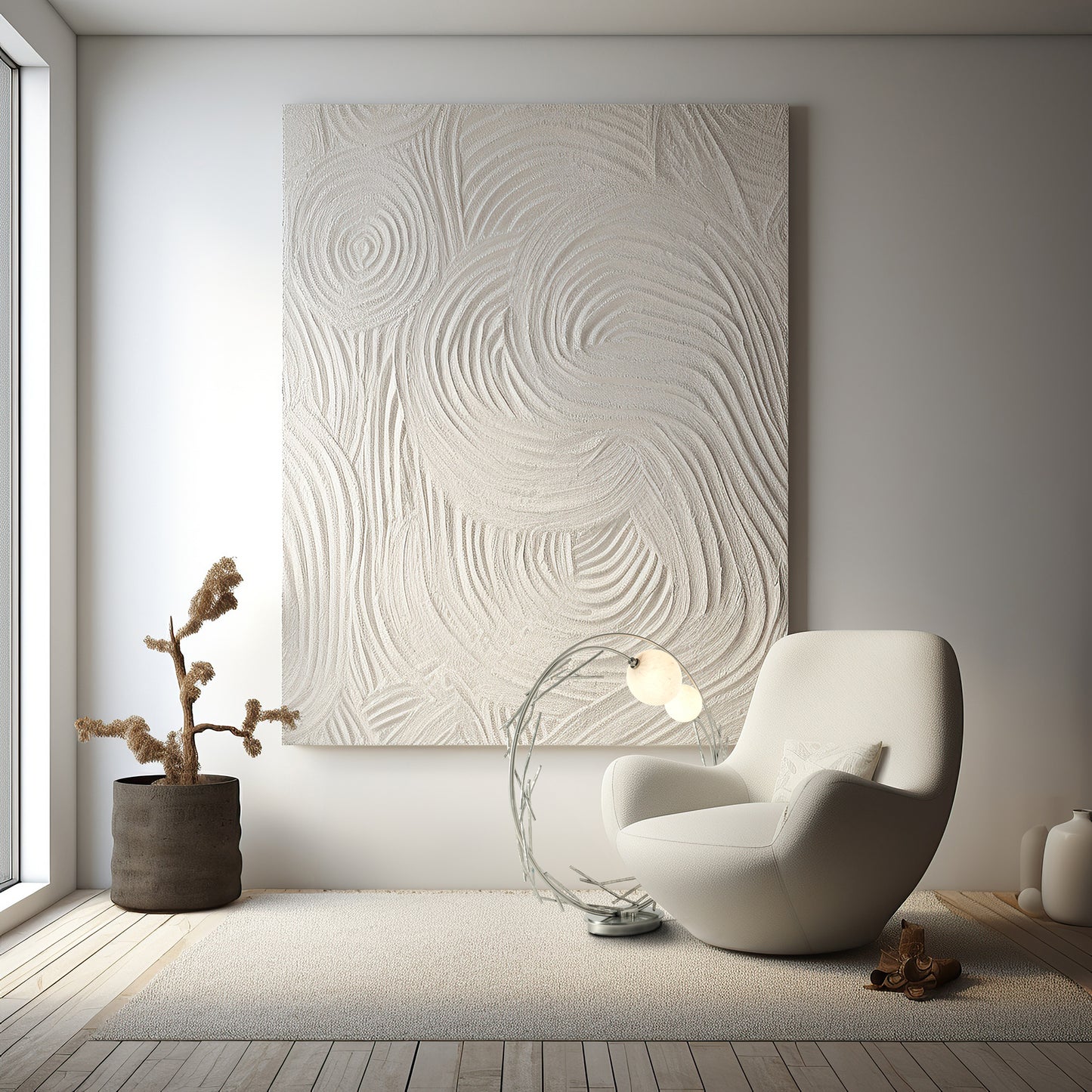 Modern white armchair with sleek design, handcrafted in America, showcased in a minimalist room to highlight quality furniture craftsmanship.