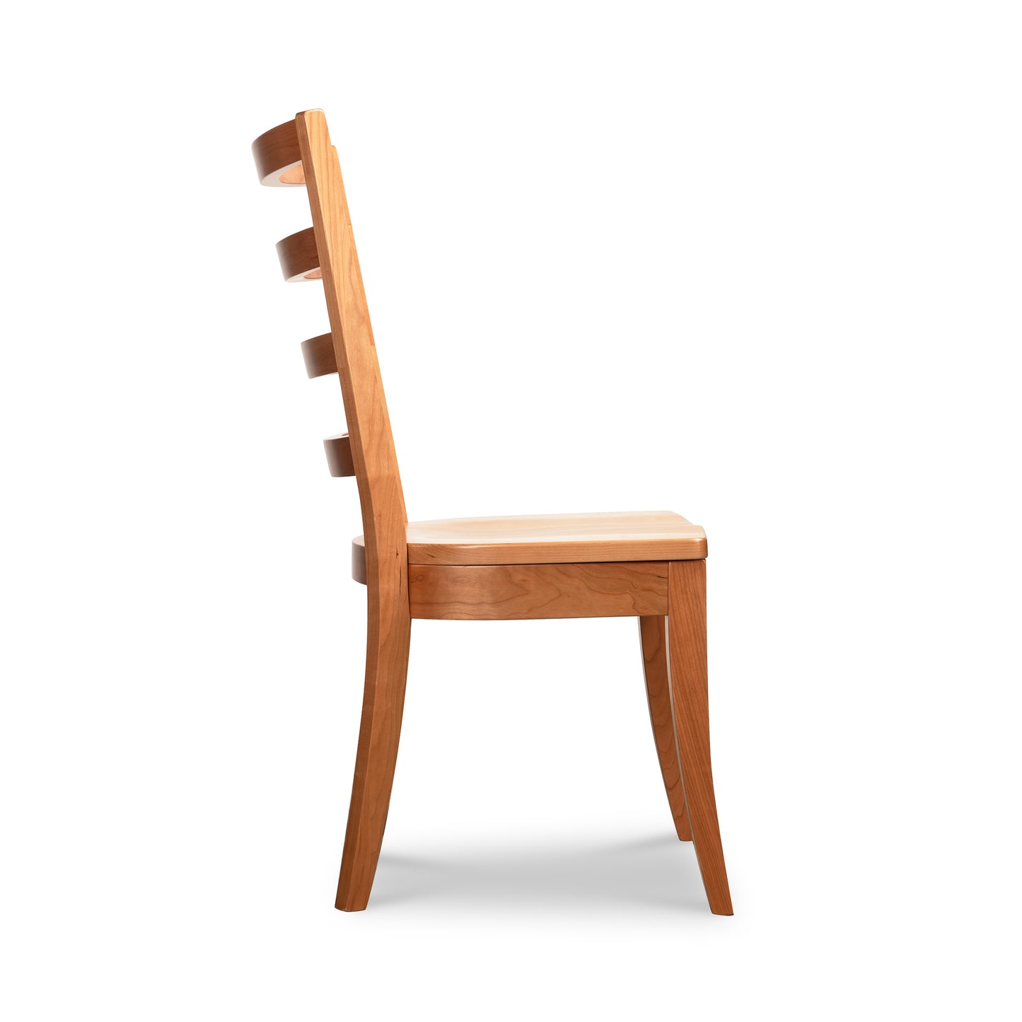 Bromley Ladder-Back Chair by Vermont Woods Studios with wood seat and straight legs, highlighted in profile to showcase fine American craftsmanship.