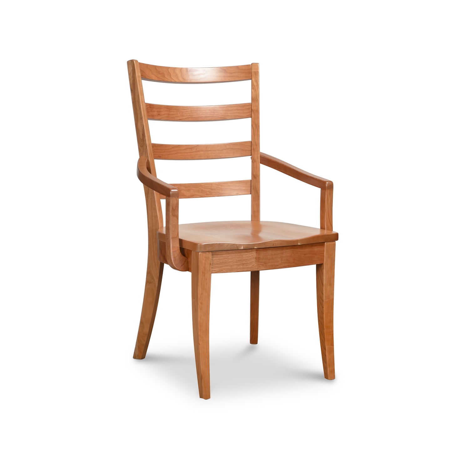 The Bromley Ladder-Back Chair by Vermont Woods Studios showcases handcrafted wood, armrests, and a classic slatted back design.