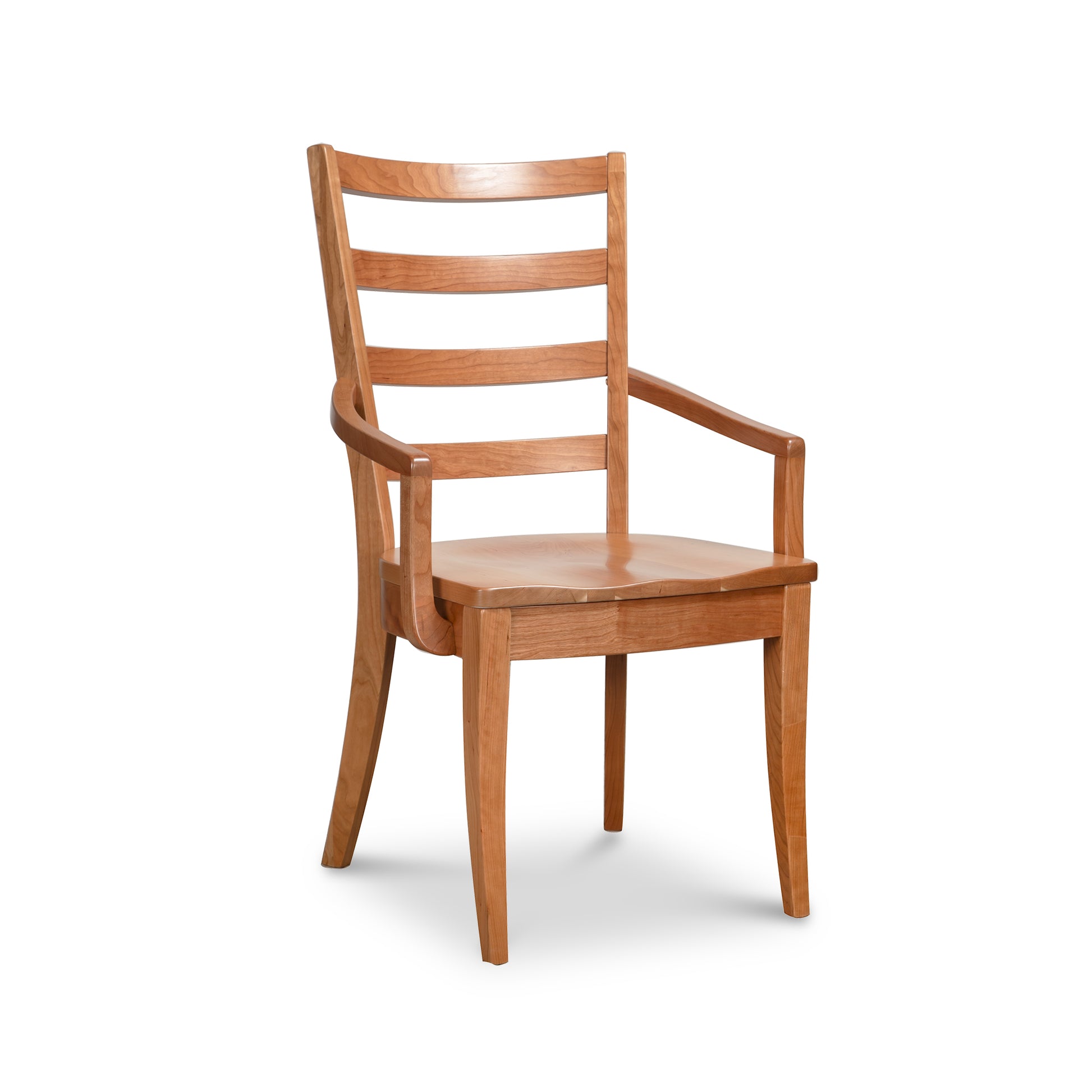 The Bromley Ladder-Back Chair by Vermont Woods Studios showcases handcrafted wood, armrests, and a classic slatted back design.