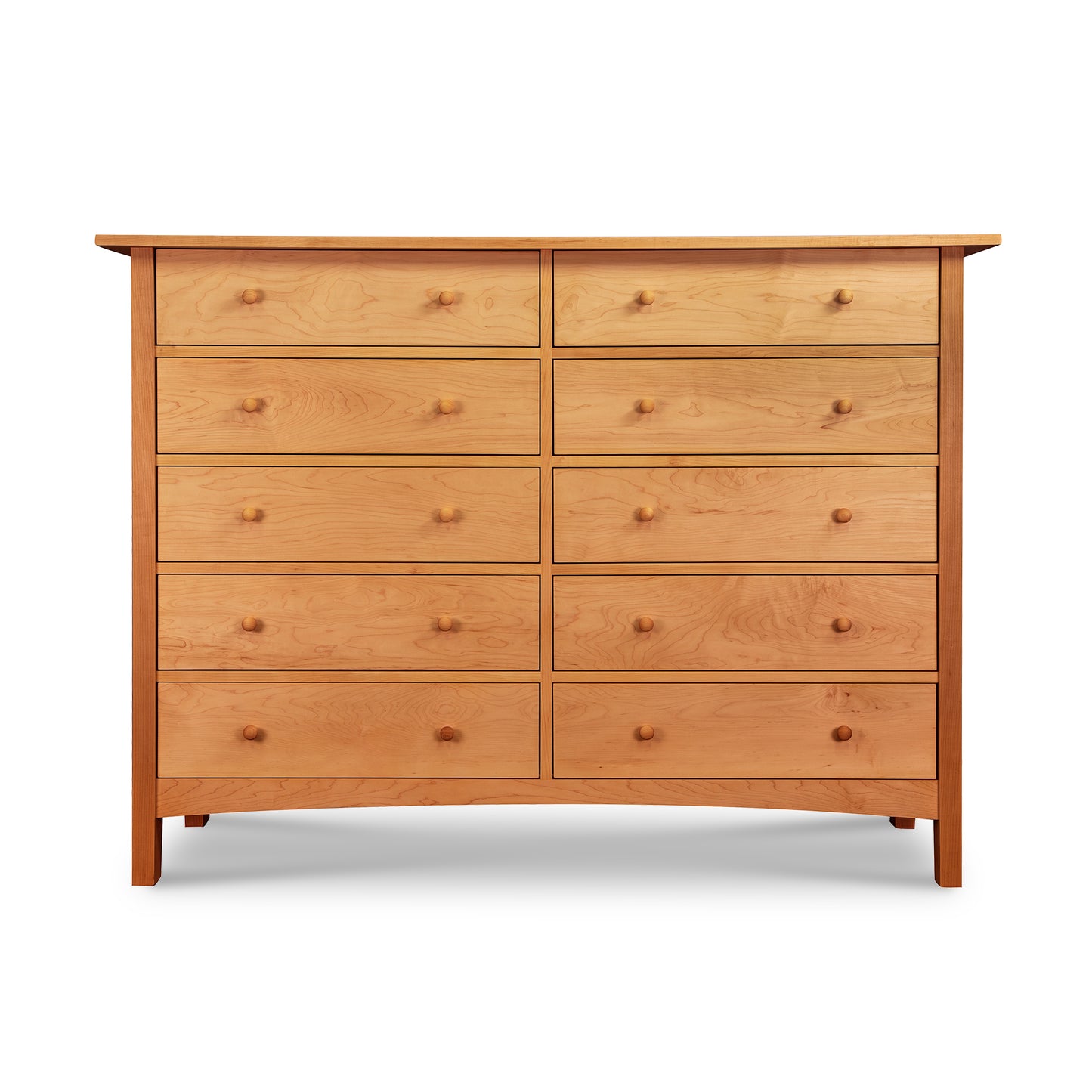 A solid wood Vermont Furniture Designs Burlington Shaker 10-Drawer Dresser with round knobs against a plain background.